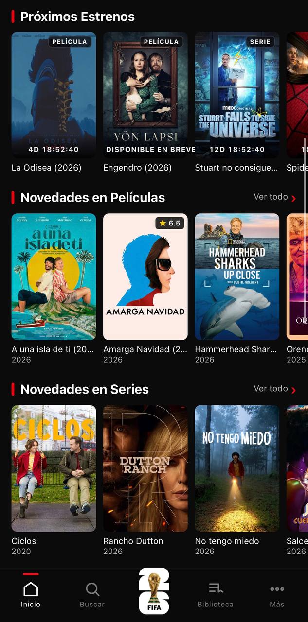 Inicio de la app en el teléfono