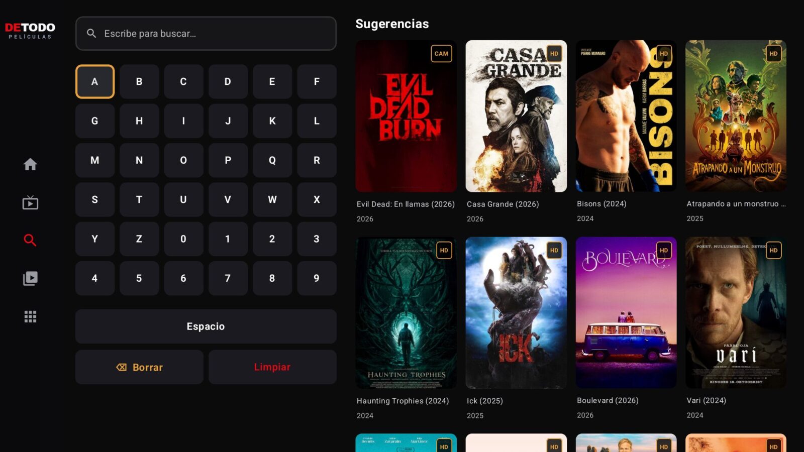 Buscador de la app en el televisor