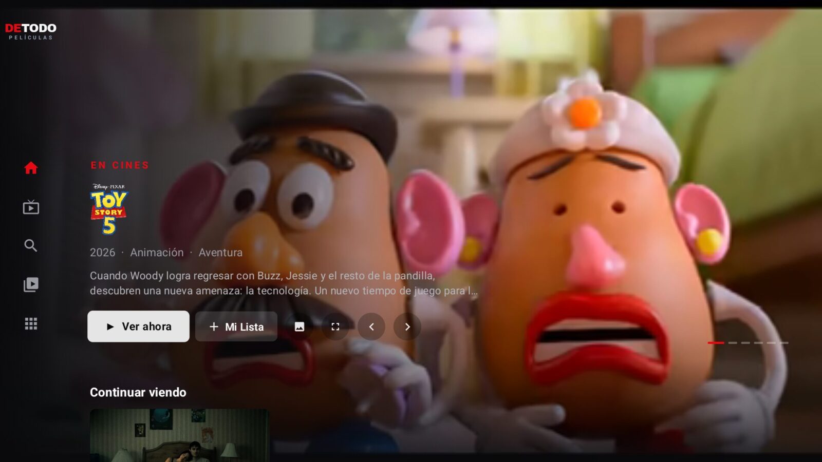 Inicio de la app en el televisor
